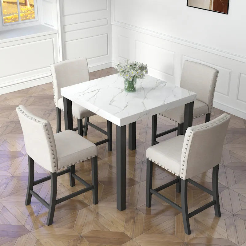 Ensemble de salle à manger cinq pièces avec plateau de table imitation marbre