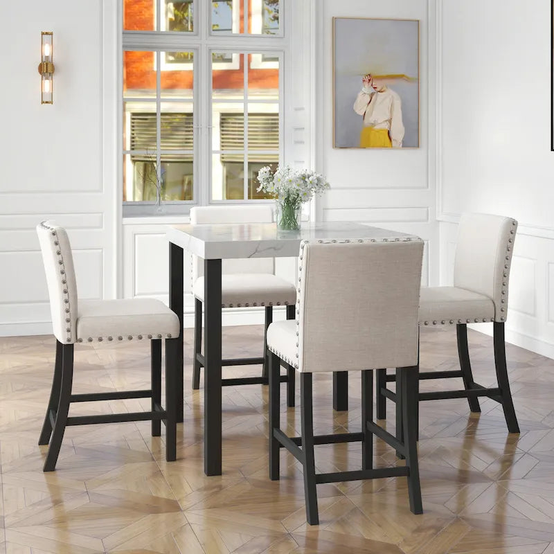 Ensemble de salle à manger cinq pièces avec plateau de table imitation marbre
