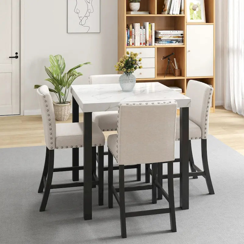 Ensemble de salle à manger cinq pièces avec plateau de table imitation marbre