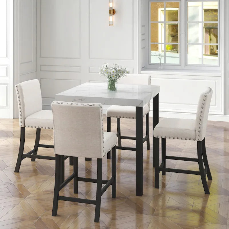 Ensemble de salle à manger cinq pièces avec plateau de table imitation marbre