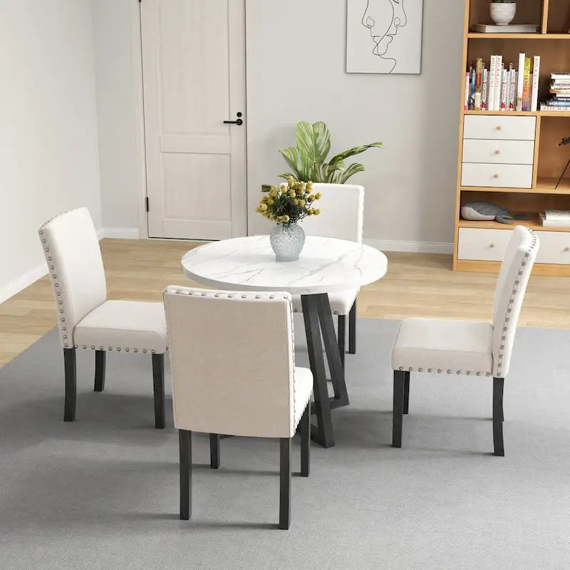 Ensemble de salle à manger cinq pièces avec plateau de table imitation marbre