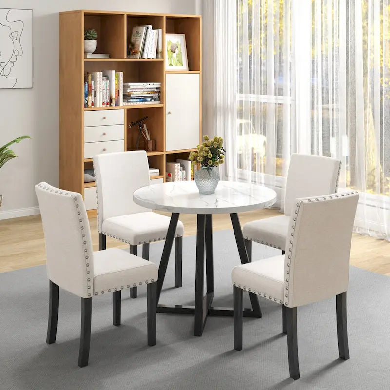 Ensemble de salle à manger cinq pièces avec plateau de table imitation marbre