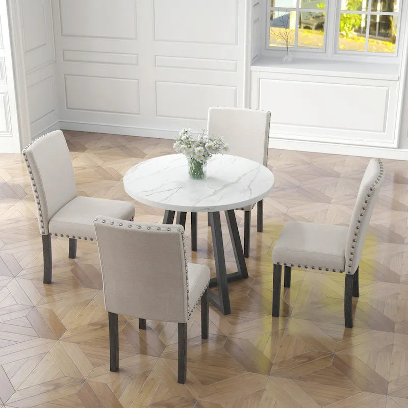 Ensemble de salle à manger cinq pièces avec plateau de table imitation marbre