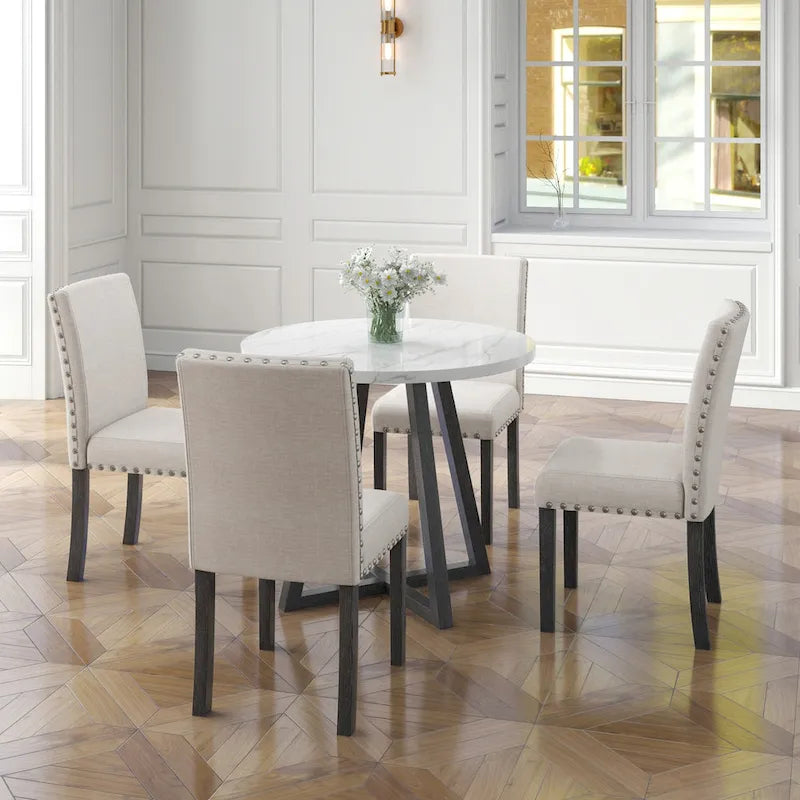 Ensemble de salle à manger cinq pièces avec plateau de table imitation marbre