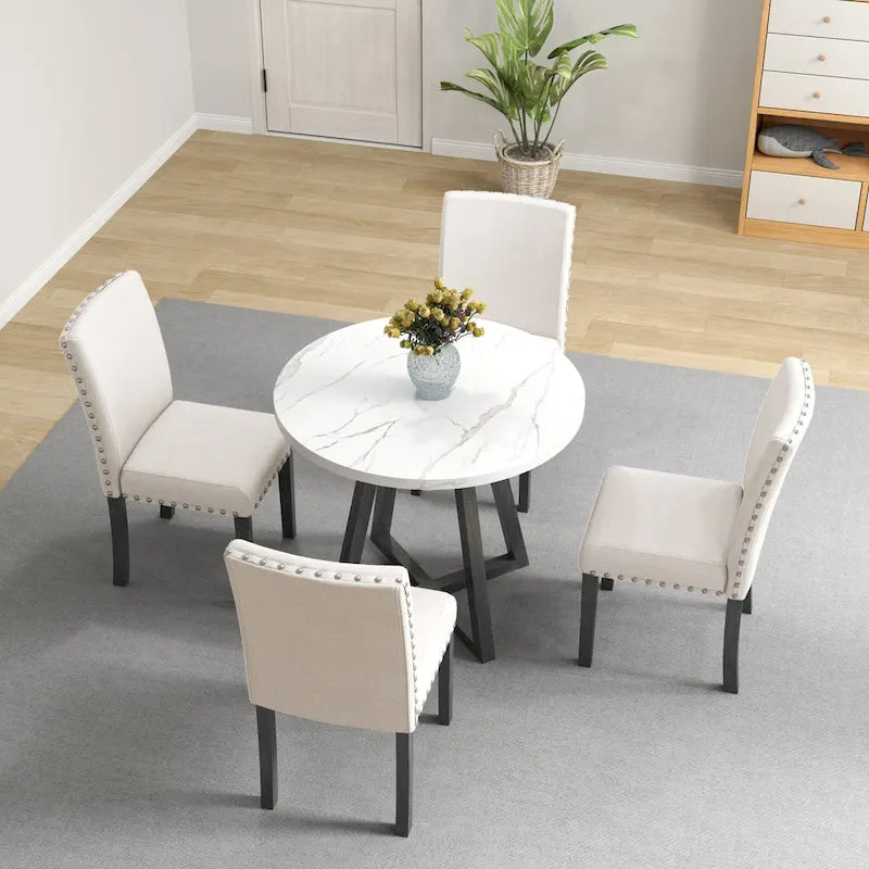 Ensemble de salle à manger cinq pièces avec plateau de table imitation marbre