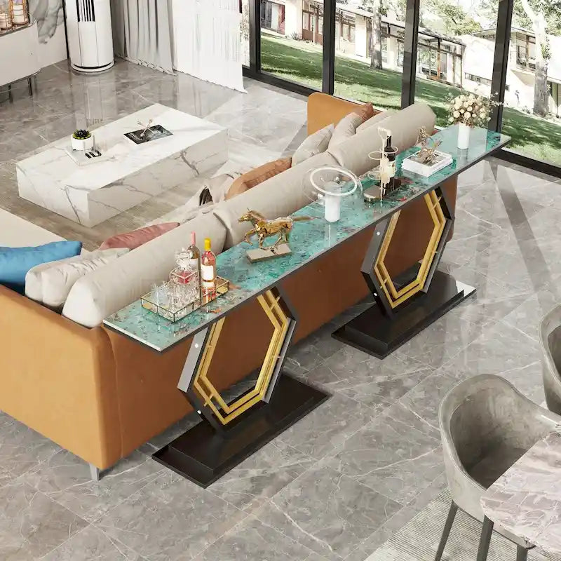 Console en pierre frittée avec piètement géométrique - 120 x 30 x 78 cm