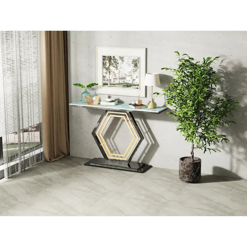 Console en pierre frittée avec piètement géométrique - 120 x 30 x 78 cm