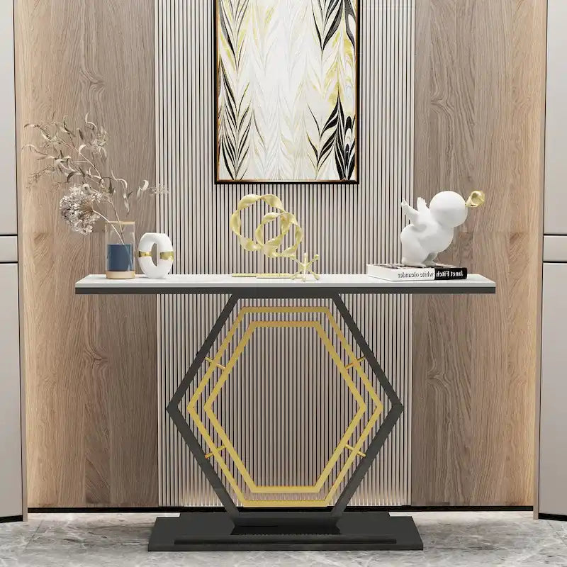 Console en pierre frittée avec piètement géométrique - 120 x 30 x 78 cm