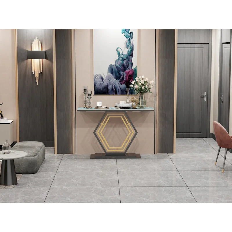 Console en pierre frittée avec piètement géométrique - 120 x 30 x 78 cm