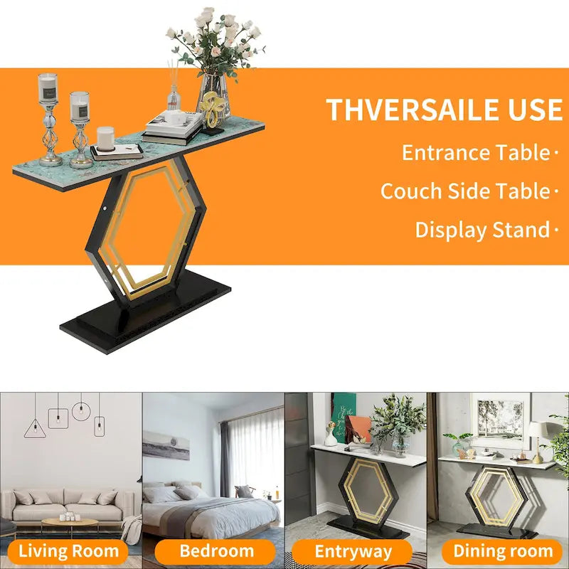 Console en pierre frittée avec piètement géométrique - 120 x 30 x 78 cm