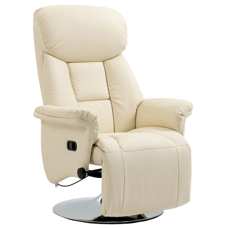 Fauteuil inclinable pour adultes, pivotant et réglable avec repose-pieds, accoudoirs rembourrés, revêtement en similicuir et piètement en acier