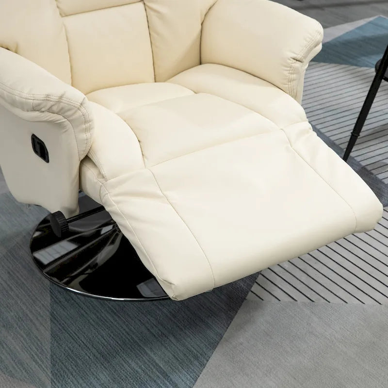 Fauteuil inclinable pour adultes, pivotant et réglable avec repose-pieds, accoudoirs rembourrés, revêtement en similicuir et piètement en acier
