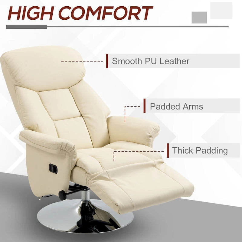Fauteuil inclinable pour adultes, pivotant et réglable avec repose-pieds, accoudoirs rembourrés, revêtement en similicuir et piètement en acier