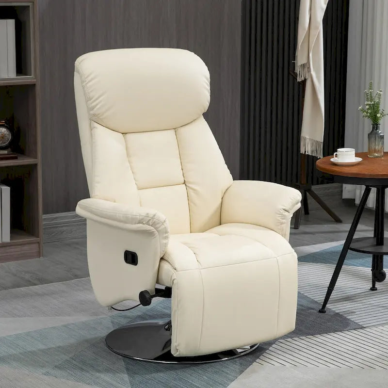Fauteuil inclinable pour adultes, pivotant et réglable avec repose-pieds, accoudoirs rembourrés, revêtement en similicuir et piètement en acier