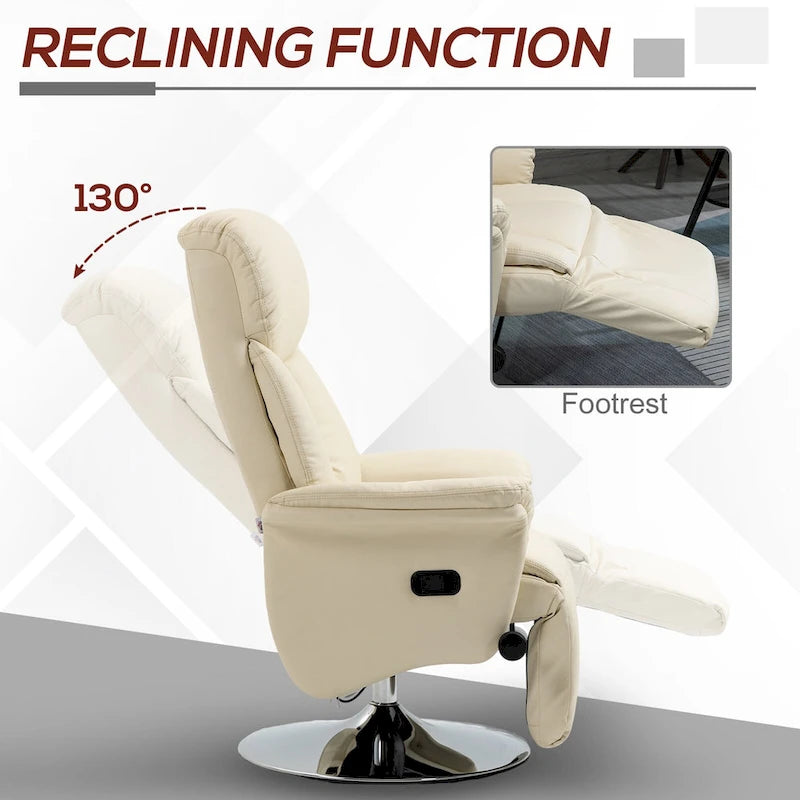 Fauteuil inclinable pour adultes, pivotant et réglable avec repose-pieds, accoudoirs rembourrés, revêtement en similicuir et piètement en acier