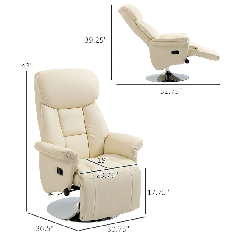 Fauteuil inclinable pour adultes, pivotant et réglable avec repose-pieds, accoudoirs rembourrés, revêtement en similicuir et piètement en acier