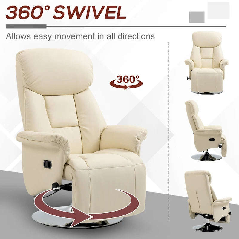Fauteuil inclinable pour adultes, pivotant et réglable avec repose-pieds, accoudoirs rembourrés, revêtement en similicuir et piètement en acier