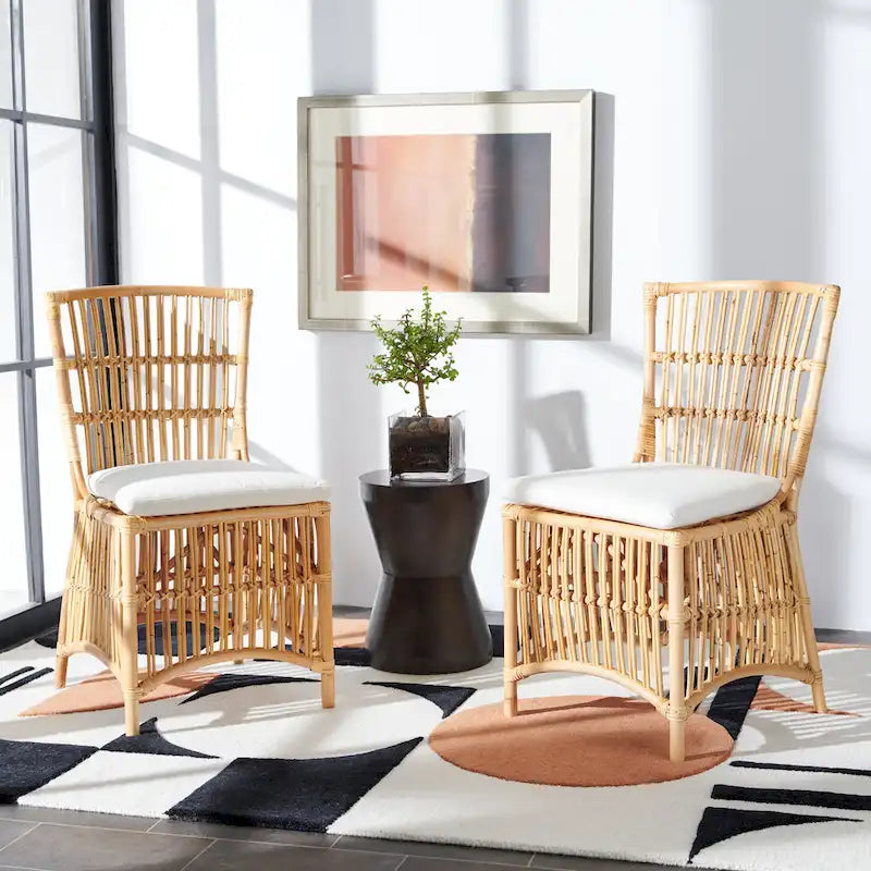 Fauteuil d'appoint SAFAVIEH Patty en rotin avec coussin (lot de 2) - 50 cm (L) x 56 cm (P) x 90 cm (H) - 51 cm (L) x 56 cm (P) x 91 cm (H)