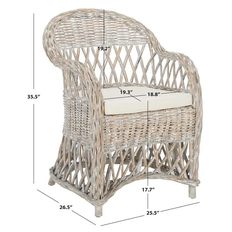 Fauteuil club SAFAVIEH Spyrini en rotin naturel - 65 x 67 x 90 cm (26 x 27 x 36 po)