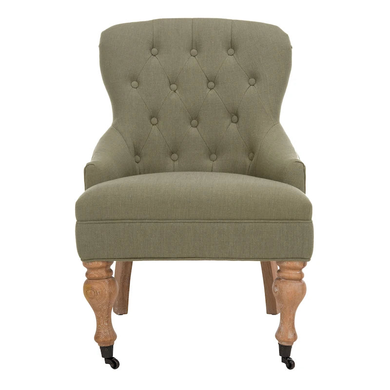 Fauteuil Chrissy beige capitonné SAFAVIEH - 60 x 73 x 88 cm (24 x 29 x 35 po)