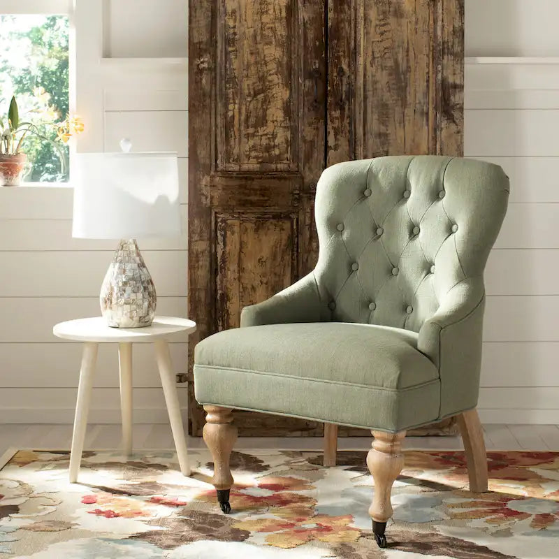 Fauteuil Chrissy beige capitonné SAFAVIEH - 60 x 73 x 88 cm (24 x 29 x 35 po)