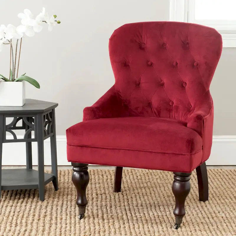 Fauteuil Chrissy beige capitonné SAFAVIEH - 60 x 73 x 88 cm (24 x 29 x 35 po)
