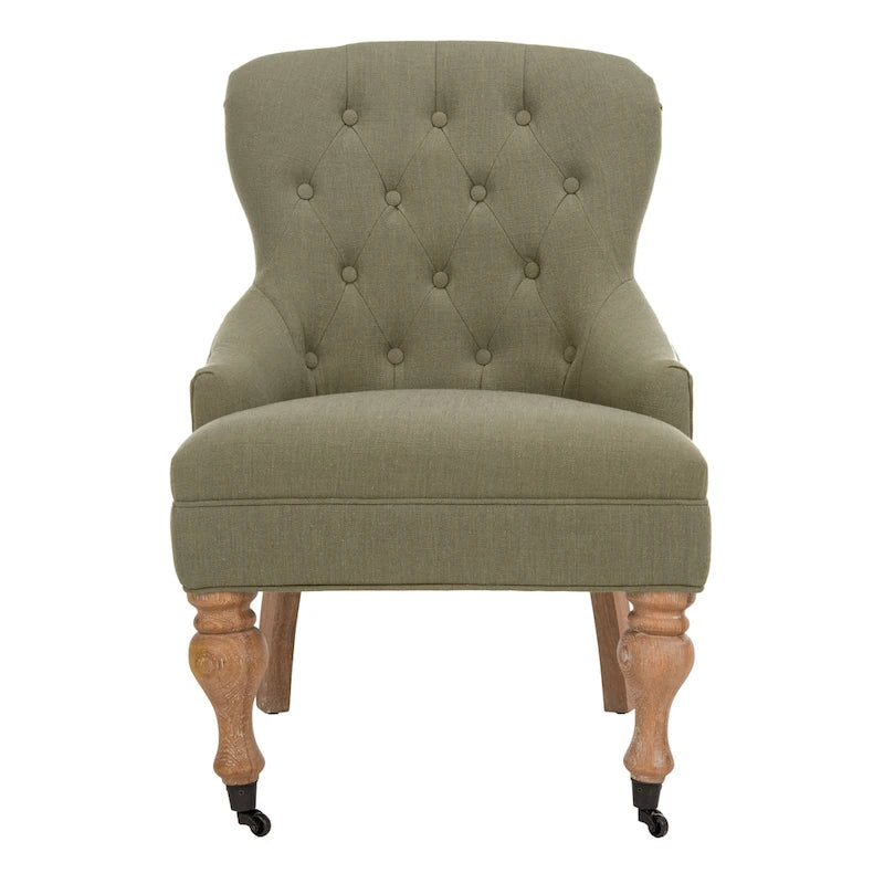 Fauteuil Chrissy beige capitonné SAFAVIEH - 60 x 73 x 88 cm (24 x 29 x 35 po)