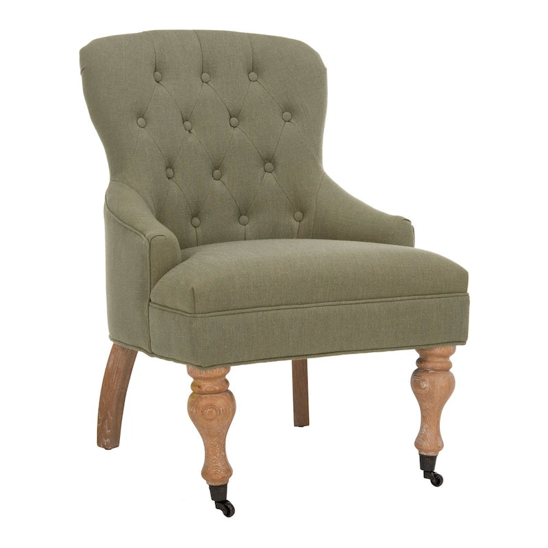 Fauteuil Chrissy beige capitonné SAFAVIEH - 60 x 73 x 88 cm (24 x 29 x 35 po)