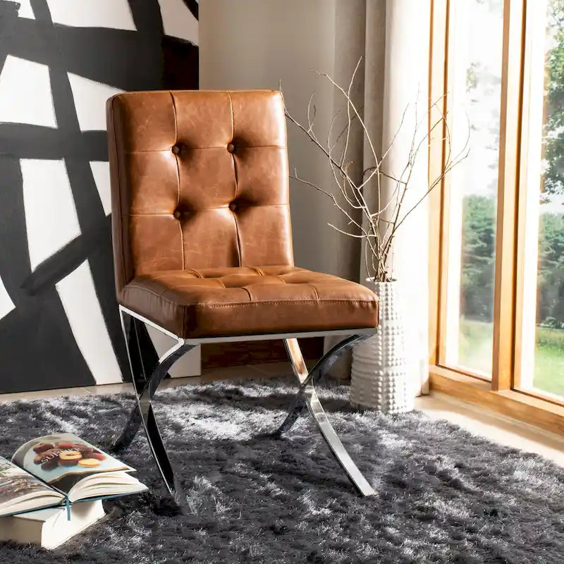 Chaise d'appoint capitonnée SAFAVIEH Merrilee Glam en chrome noir - 48 cm (L) x 58 cm (P) x 89 cm (H)