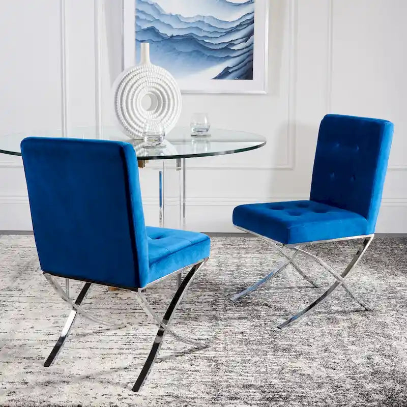 Chaise d'appoint capitonnée SAFAVIEH Merrilee Glam en chrome noir - 48 cm (L) x 58 cm (P) x 89 cm (H)