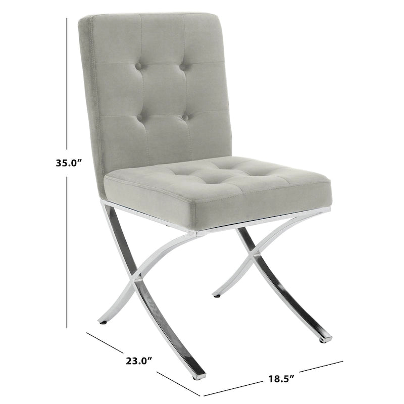 Chaise d'appoint capitonnée SAFAVIEH Merrilee Glam en chrome noir - 48 cm (L) x 58 cm (P) x 89 cm (H)