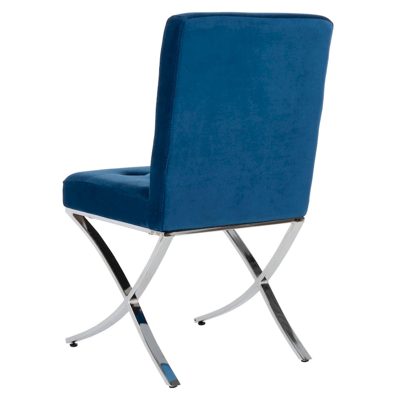 Chaise d'appoint capitonnée SAFAVIEH Merrilee Glam en chrome noir - 48 cm (L) x 58 cm (P) x 89 cm (H)