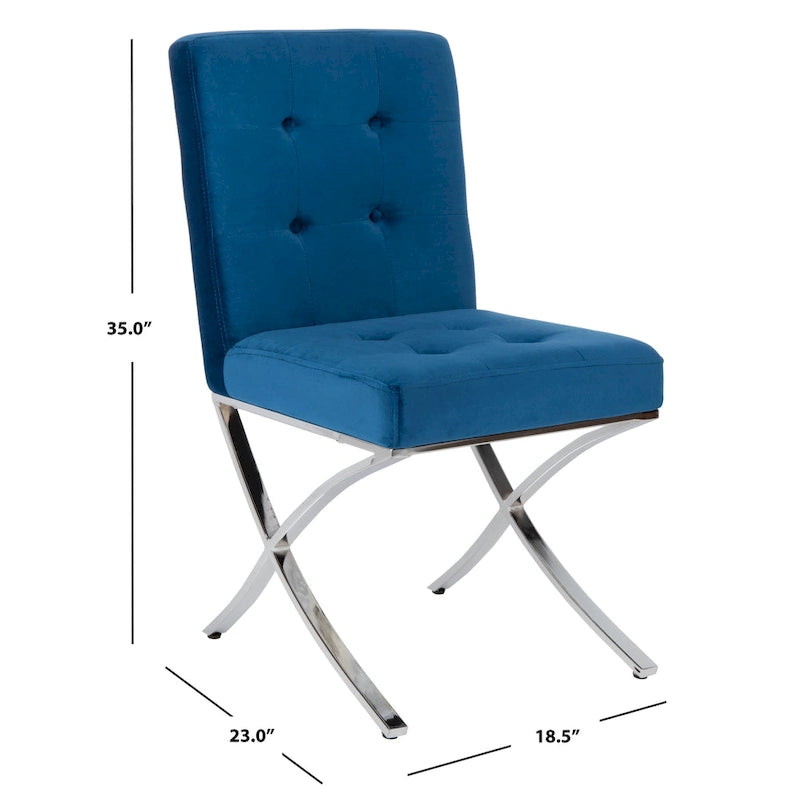 Chaise d'appoint capitonnée SAFAVIEH Merrilee Glam en chrome noir - 48 cm (L) x 58 cm (P) x 89 cm (H)