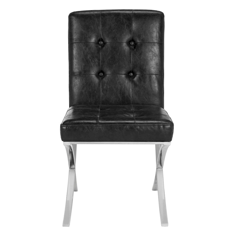Chaise d'appoint capitonnée SAFAVIEH Merrilee Glam en chrome noir - 48 cm (L) x 58 cm (P) x 89 cm (H)