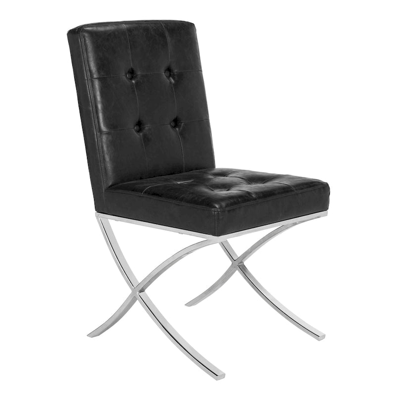Chaise d'appoint capitonnée SAFAVIEH Merrilee Glam en chrome noir - 48 cm (L) x 58 cm (P) x 89 cm (H)