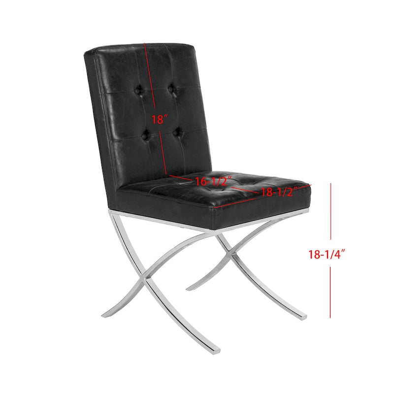 Chaise d'appoint capitonnée SAFAVIEH Merrilee Glam en chrome noir - 48 cm (L) x 58 cm (P) x 89 cm (H)