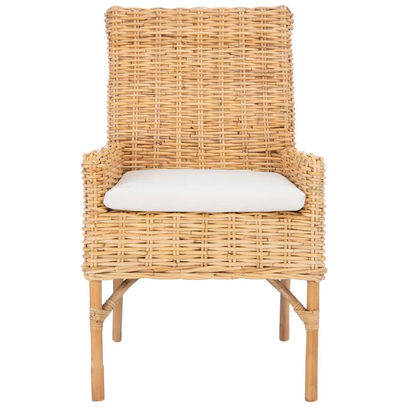 Fauteuil d'appoint SAFAVIEH Winnifred en rotin style côtier avec coussin - 47 cm (L) x 58 cm (l) x 97 cm (H) - 48 cm (L) x 58 cm (P) x 97 cm (H)