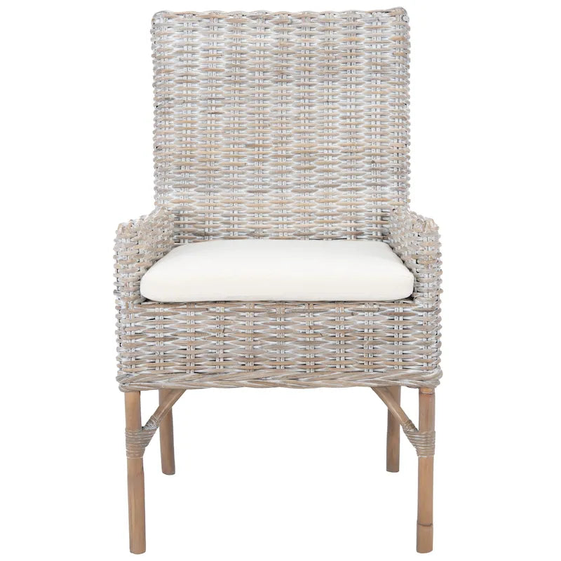 Fauteuil d'appoint SAFAVIEH Winnifred en rotin style côtier avec coussin - 47 cm (L) x 58 cm (l) x 97 cm (H) - 48 cm (L) x 58 cm (P) x 97 cm (H)