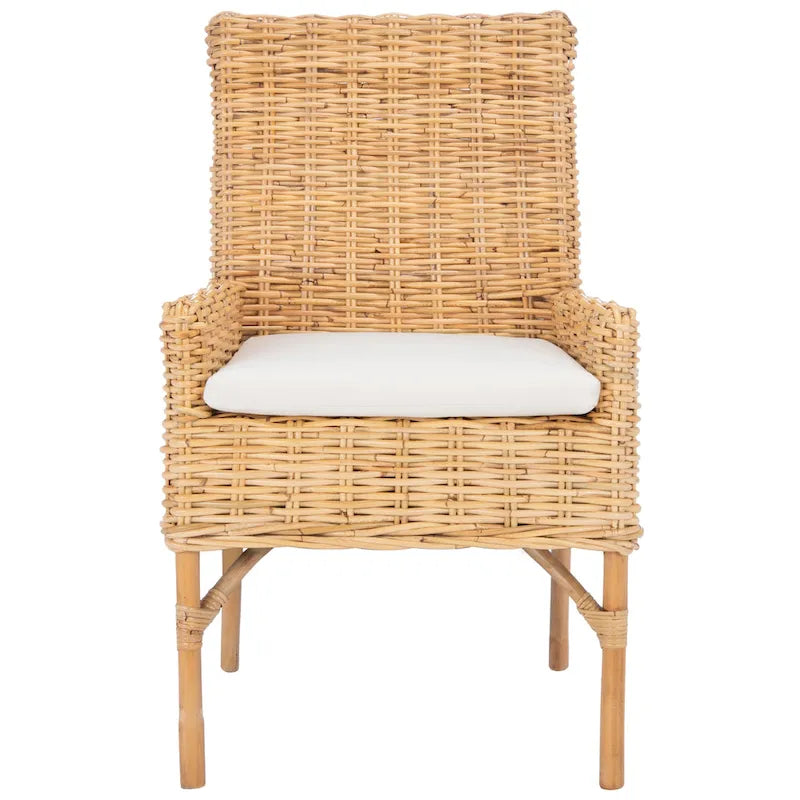 Fauteuil d'appoint SAFAVIEH Winnifred en rotin style côtier avec coussin - 47 cm (L) x 58 cm (l) x 97 cm (H) - 48 cm (L) x 58 cm (P) x 97 cm (H)