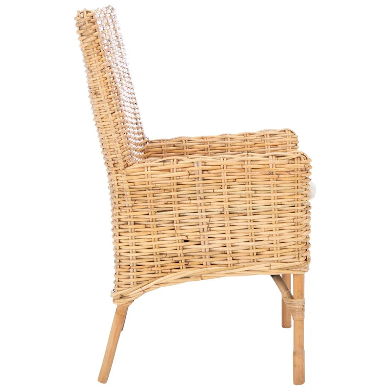 Fauteuil d'appoint SAFAVIEH Winnifred en rotin style côtier avec coussin - 47 cm (L) x 58 cm (l) x 97 cm (H) - 48 cm (L) x 58 cm (P) x 97 cm (H)
