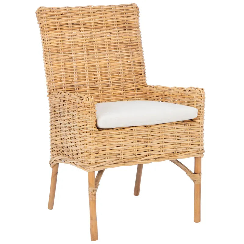 Fauteuil d'appoint SAFAVIEH Winnifred en rotin style côtier avec coussin - 47 cm (L) x 58 cm (l) x 97 cm (H) - 48 cm (L) x 58 cm (P) x 97 cm (H)