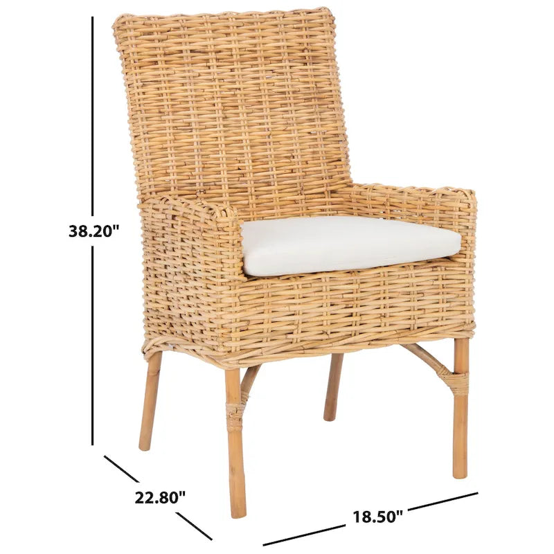 Fauteuil d'appoint SAFAVIEH Winnifred en rotin style côtier avec coussin - 47 cm (L) x 58 cm (l) x 97 cm (H) - 48 cm (L) x 58 cm (P) x 97 cm (H)