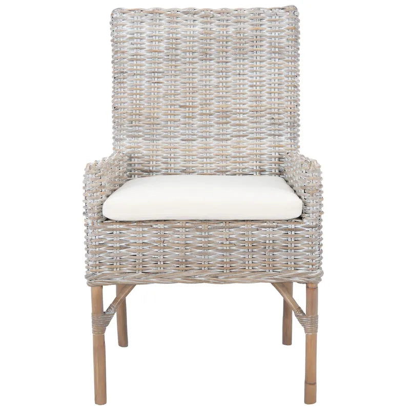 Fauteuil d'appoint SAFAVIEH Winnifred en rotin style côtier avec coussin - 47 cm (L) x 58 cm (l) x 97 cm (H) - 48 cm (L) x 58 cm (P) x 97 cm (H)