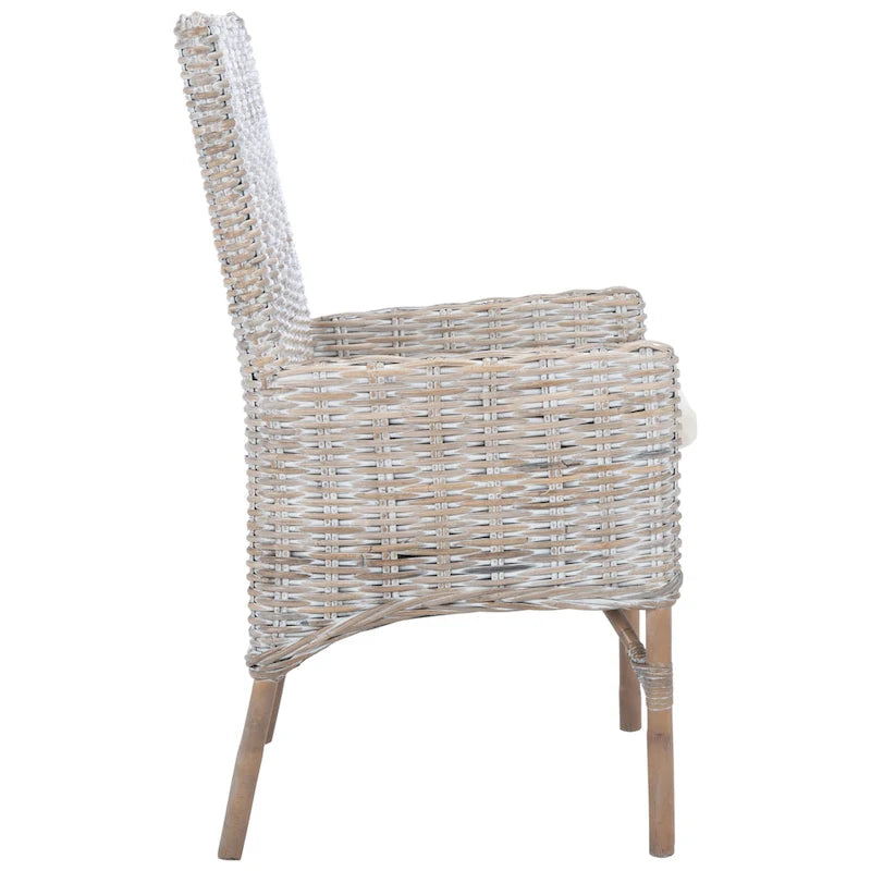 Fauteuil d'appoint SAFAVIEH Winnifred en rotin style côtier avec coussin - 47 cm (L) x 58 cm (l) x 97 cm (H) - 48 cm (L) x 58 cm (P) x 97 cm (H)