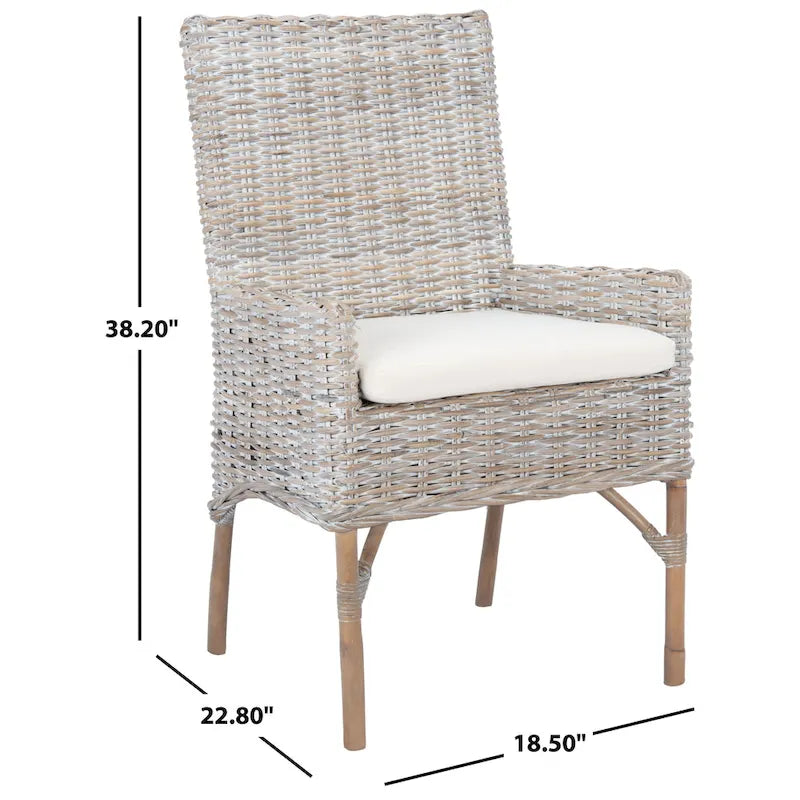 Fauteuil d'appoint SAFAVIEH Winnifred en rotin style côtier avec coussin - 47 cm (L) x 58 cm (l) x 97 cm (H) - 48 cm (L) x 58 cm (P) x 97 cm (H)