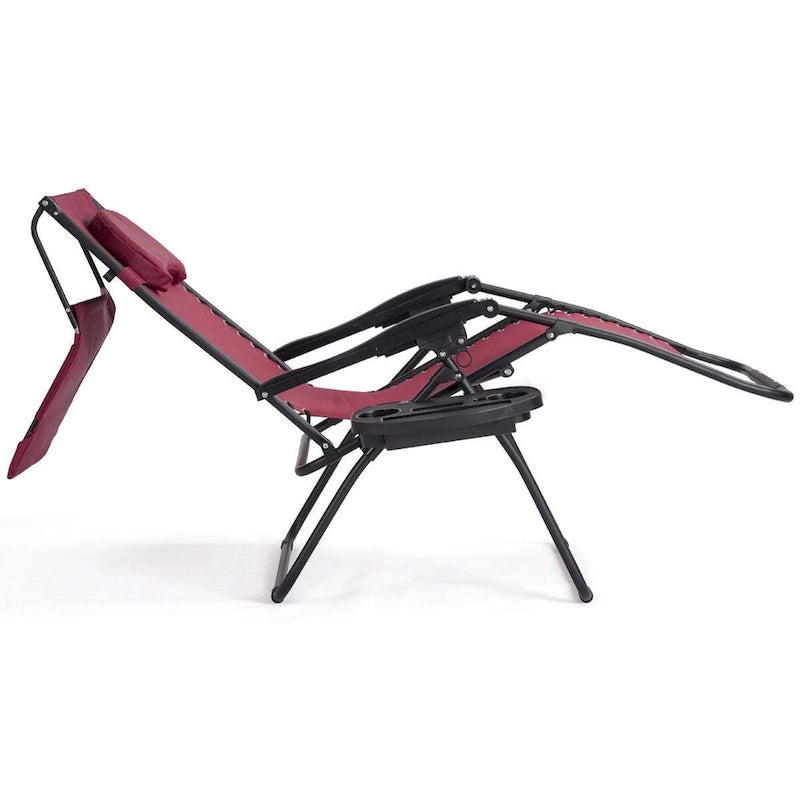 Fauteuil inclinable portable avec pare-soleil, porte-gobelet et design pliable - Rouge foncé