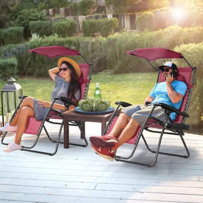Fauteuil inclinable portable avec pare-soleil, porte-gobelet et design pliable - Rouge foncé