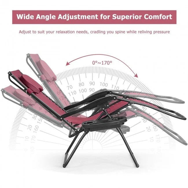 Fauteuil inclinable portable avec pare-soleil, porte-gobelet et design pliable - Rouge foncé