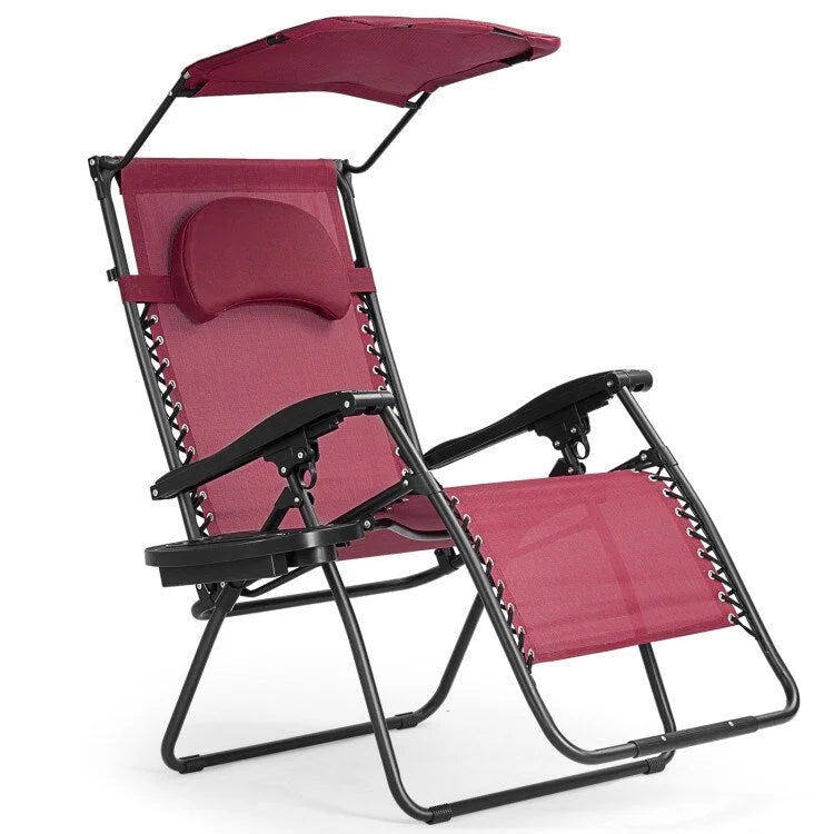 Fauteuil inclinable portable avec pare-soleil, porte-gobelet et design pliable - Rouge foncé