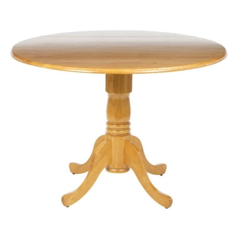 Round 42-inch Drop-Leaf Dining Table in Oak Wood Finish - 29.75 H x 42 L x 42 W